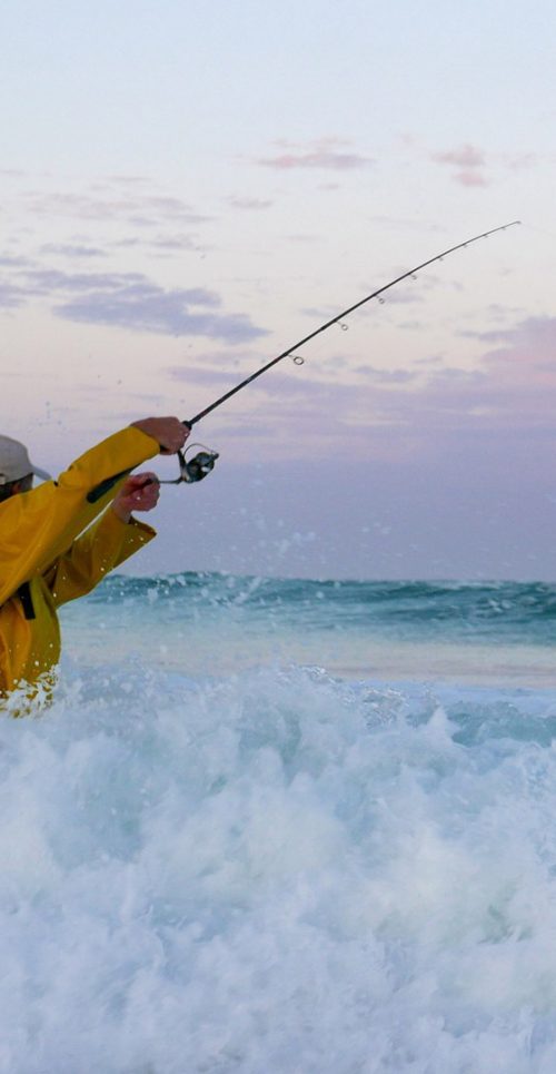 Surf Fishing Rod Casting from Beach